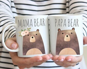 Mama Bear Mug, Papa Bear Mug, Couples Mug Set, Bear Mugs, Maternity gift, Pregnancy gift, Pregnancy announcement mug, Mama bear gift