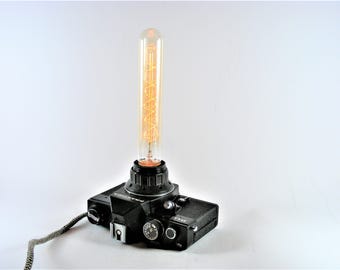 Vintage Handmade Upcycled Industrial Design Edison Style Camera Lamp Praktica PLC 2 Analogue Camera