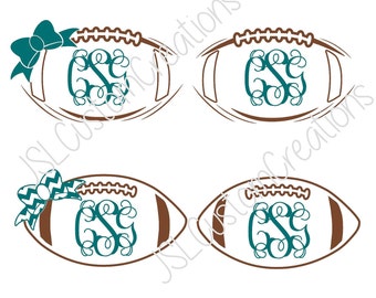 Football Monogram SVG, DXF, EPS, Png Cut Files for Silhouette, Cricut, Vectors, Girly, Sports, Chevron Bow, Football Outline, Frame, Custom