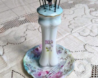 Vintage R & S Prussia Hatpin Holder and Hatpins