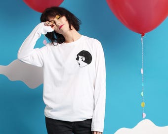 Long Sleeved White T-shirt - Space Lady