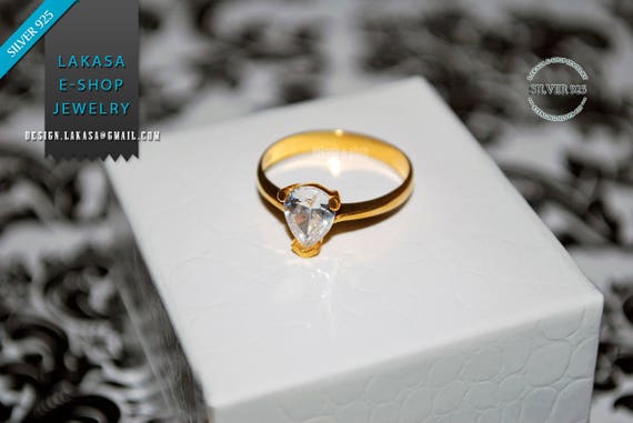 Teardrop Ring Sterling Silver Gold plated Jewelry Cubic Zirconia Gift for her mama Birthday Valentine Girlfriend Excellent Anniversary Woman