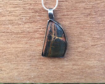 Sterling Silver Tiger's Eye Pendant / Rough Tiger's Eye Necklace / Rough Tigers Eye Amulet / Raw Tiger's Eye Taliman / Rough Stone Pendant