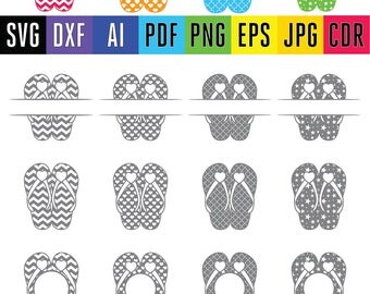 Flip Flops monogram svg Summer beach Flip flop cuttable FlipFlop frame set of 15 Beach svg cut frames in svg dxf eps pdf png jpg cdr ai file