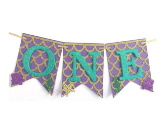 Mermaid Birthday Banner, Mermaid Banner, Mermaid Birthday Party, Mermaid Birthday, Mermaid Decor, First Birthday Banner, High Chair Banner