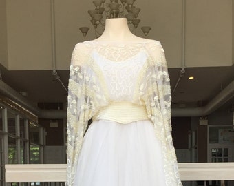Vintage Wedding Gown with Detailed Sheer Layer
