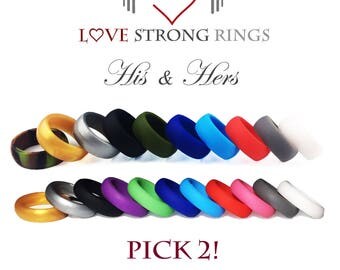 Pick 2! His & Hers Combo Quality Silicone Wedding Ring Band for Men and Women