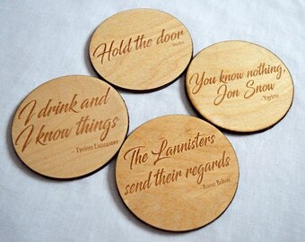 Game of Thrones coasters - Game of Thrones Quotes - Set of 4, Wooden Coasters, Jon Snow, Westeros, Home Decor