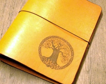 Orange Leather Notebook Tree of Life Journal Cover Refillable 6 Ring Binder Thick Leather A5 Organizer Diary Wicca Travel Book