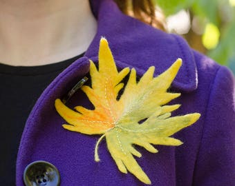 Beauty Gift|for|Her Felted Brooch Maple Leaf Brooch Yellow Brooch Pin Coat Fall Jewelry Woodland Brooches Nature Jewelry Gift|for|Wife