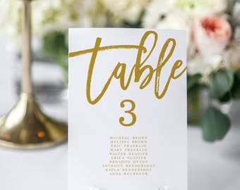 Gold Table Numbers Modern Wedding Seating Chart Table Numbers Editable Table Numbers Template Seating chart Template Table Numbers Template