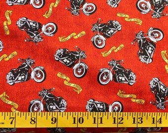 Quilting Treasures Biker For Life Motorcycle Toss Red 26018 R Cotton Fabric By the Yard