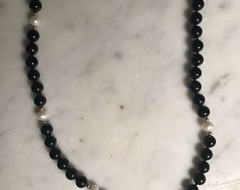 Vintage Black and White Beaded Evening Necklace