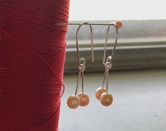 Cherry Style Freshwater Ear Drops Light Orange/Purple Silver Plated