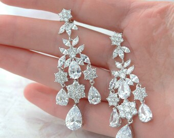 Bridal Chandelier Earrings CZ Bridal Earrings Chandelier Crystal Earrings Long Sparkle Earrings Chandelier Zirconia Earrings Bridal Jewelry