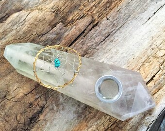 Crystal Pipe, Dreamcatcher Natural Fluorite Crystal Smoking Pipe, Girly Pipe, Crystal Healing, Natural Pipe, Hippie Pipes, Dreamcatcher Pipe