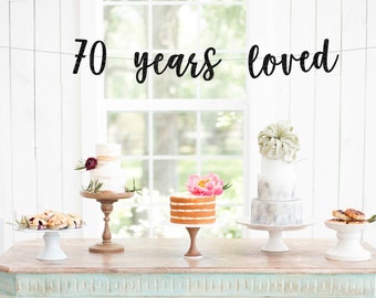70 Years Loved Banner | 70th birthday party decorations gold silver black pink 70th anniversary seventy years banner sign photo prop