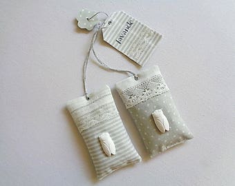 Lavender sachets, old lace, cicada ceramic transfer gift tag