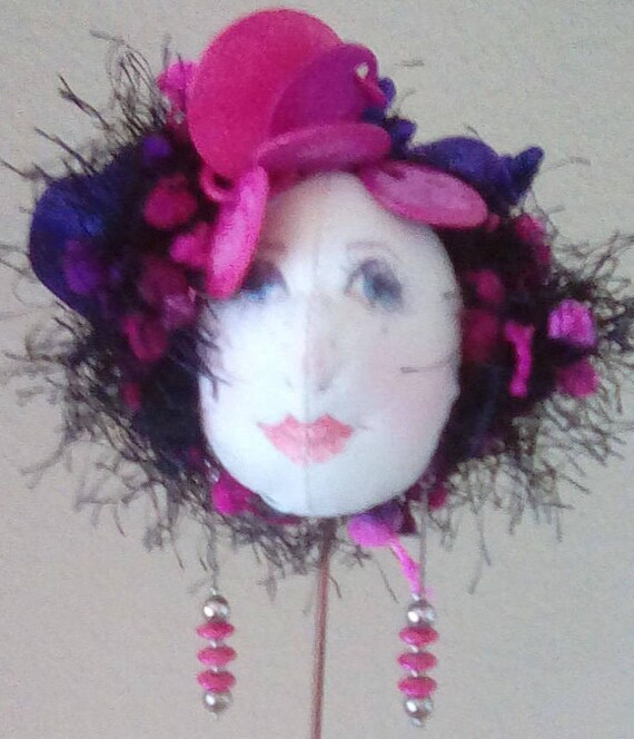 cloth doll head // fabric // yarn // ink // satin