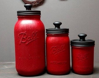 Red and Black Mason Jar Kitchen Canister Set