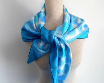 Silk scarf natural hand painted in shades of blue - unique