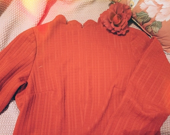 Handmade scalloped collar Ruby Red vintage inspired dress