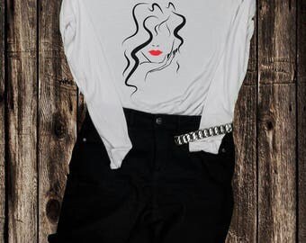 Tee Shirt WOMEN'S T GRAPHIC  Funky Girl ,  Better Bella 2x1 Rib Long Sleeve