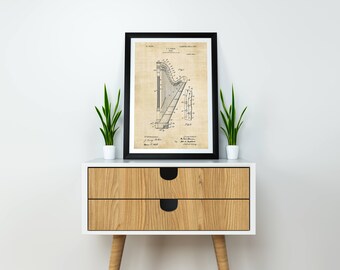 Harp Patent Print / Harp Poster / Harp Print / Harpist Gifts / Music Gift / Music Art / Music Room / Music Room Decor / Musical Instrument
