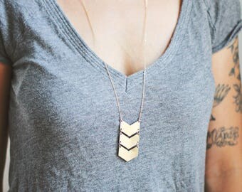 Long Triple Chevron Necklace | Triple Arrow Necklace | Gold Chevron Necklace | Silver Chevron | Chevron Pendant | Geometric Necklace