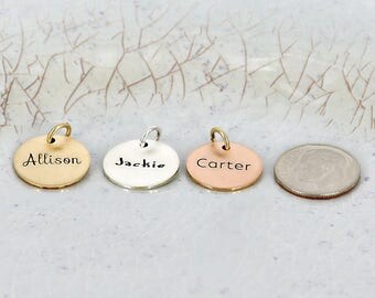 Personalized name charm • 5/8" Name Charm • Personalized Charm • Gold filled personalized charm • Gold-filled, Sterling silver, or Rose GF