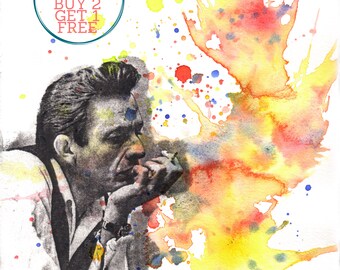 Johnny Cash Portrait Fine Art Poster Print From Original Watercolor Painting - 13 x 19 in Art Poster Print Pop Art Music Poster Wall Decor