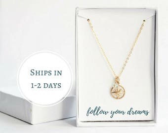 Collage Graduation Gift For Her - Follow Your Dreams - New Job Gift - Gold Compass Necklace - Gift for High School Graduation - Goodbye Gift