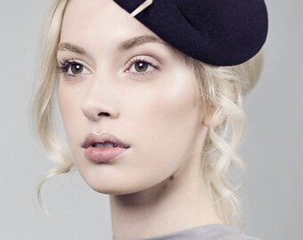 Cocktail Hat, Beret with Quill, Statement hat, Hat for Weddings, Races Millinery, Felt Fascinator - Alli