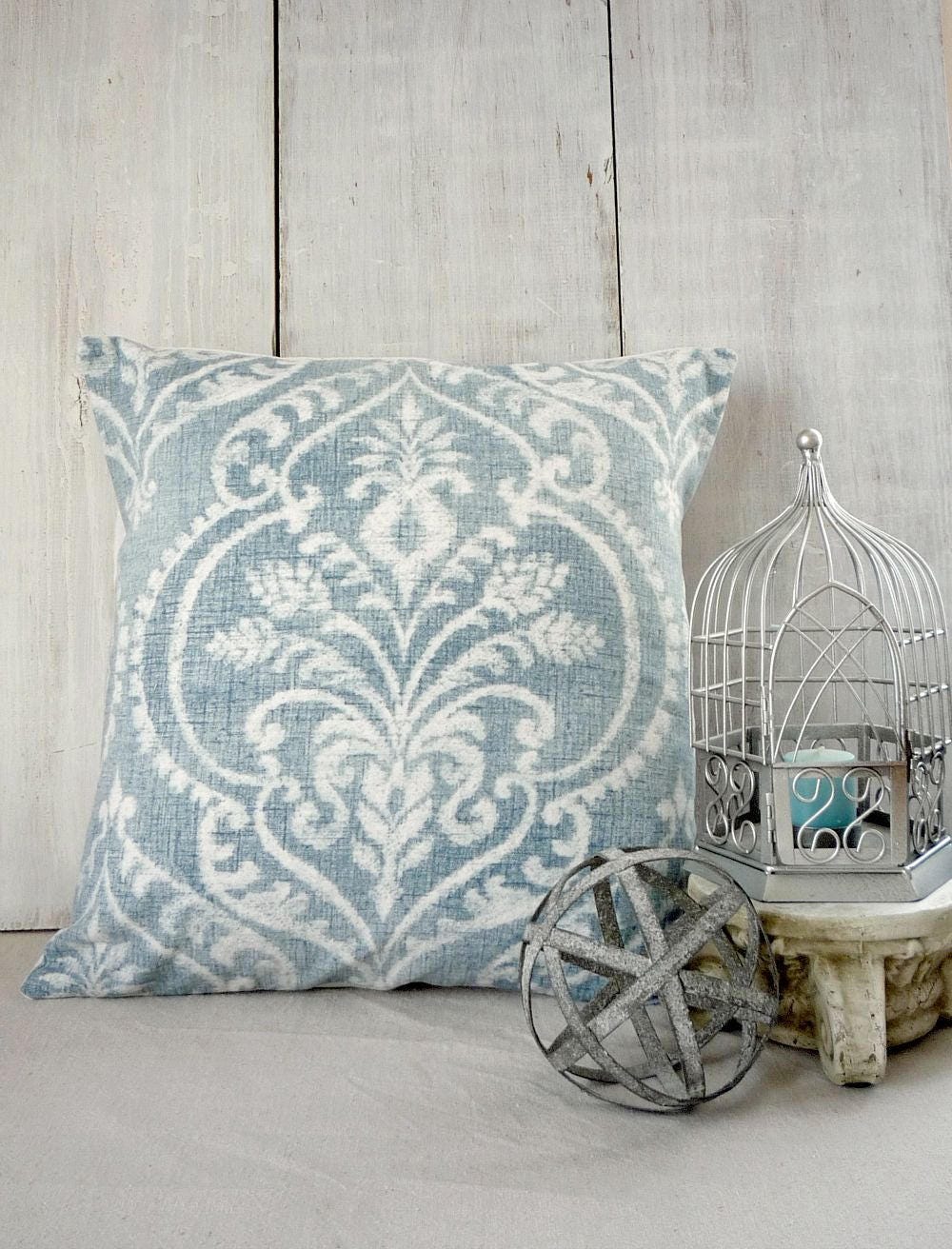 French Farmhouse Pillow Cover / Blue Farmhouse Pillow / Damask