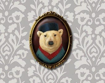 Polar Bear Brooch, Christmas Pin, Chistmas Brooch, Polar Bear Pin, Oval, Stocking Stuffer, Secret Santa Gift, Teacher's Gift, Childrens Gift