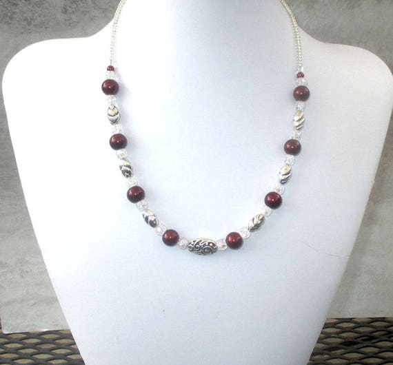 Elegant Necklace Beaded Jewelry Pearl Necklace Burgundy