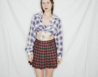 90s red and dark green plaid school girl skirt size m/l