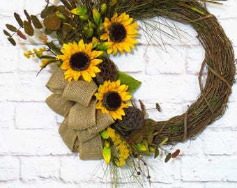Sunflower Wreath, Fall Wreath, Sunflower Decor, Fall Sunflower Wreath, Rustic Fall Wreath, Rustic Sunflower Decor, Fall Decor