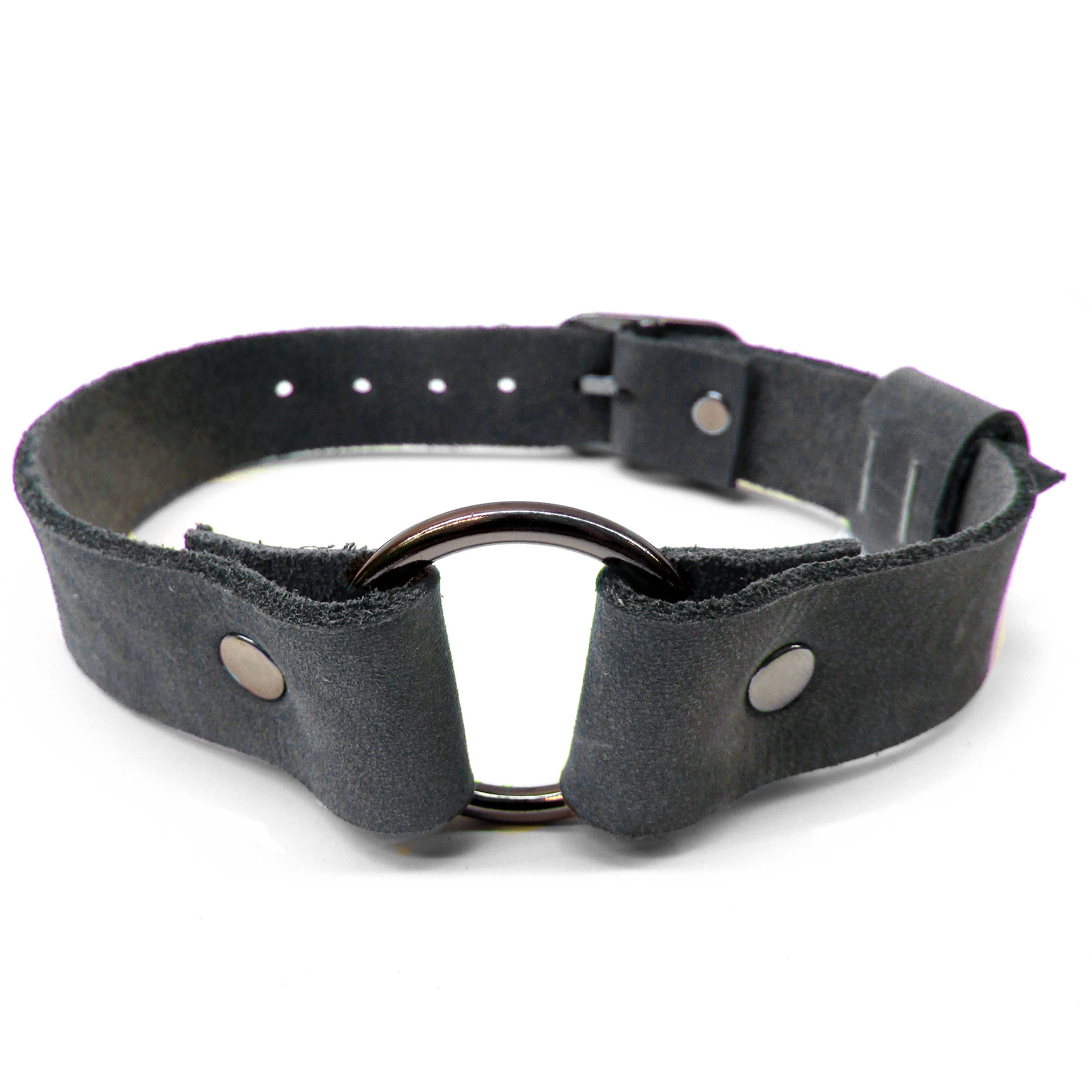 ORing Leather Collar Gray & Gunmetal
