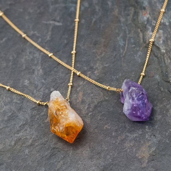 Rough Cut Gemstone Necklace Raw Crystal Necklace Amethyst