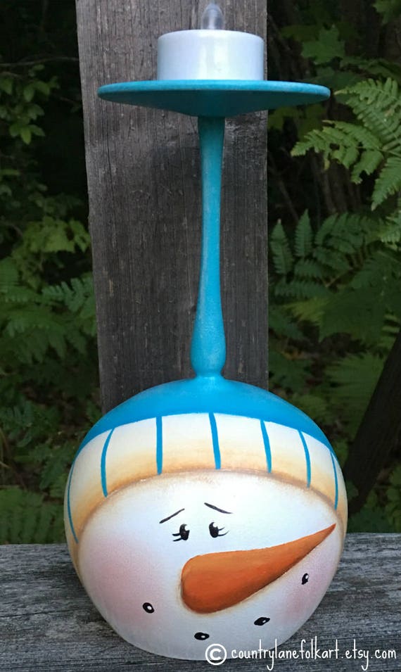 Snowman wine glass candle holder Christmas decor Snowman