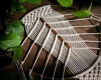 Macrame Wall Hanging Dreamcatcher - 50" Natural White Cotton Rope 12" Brass Ring w/ Wood Beads - Boho Home, Nursery Decor - MADE TO ORDER