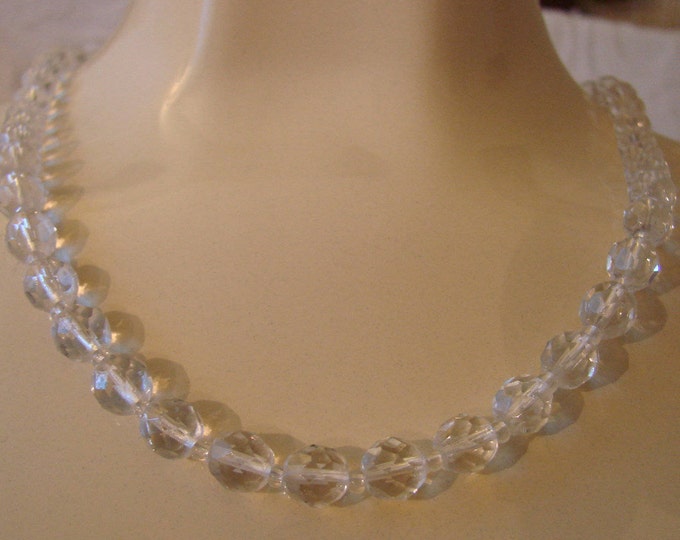 50s Austrian Crystal Glass Bead Necklace / Wedding / Bridal / Mid Century / Vintage Jewelry / Jewellery