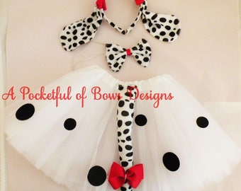 Dalmatian Tutu Costume, Toddler Girls Dog Halloween Costume with Ears and Tail