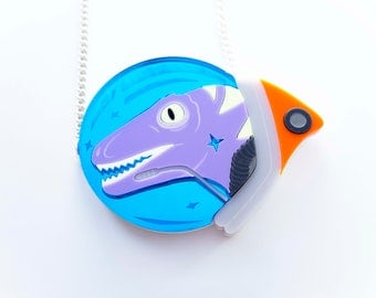 Velociraptor Astronaut Space Dinosaur Necklace. designosaur necklace. Spaceman Dinosaur Pendant. Space Raptor Necklace. Gift for Her.