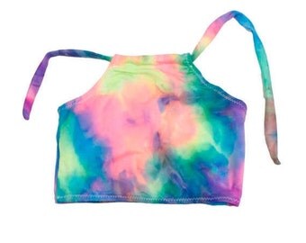 Tye Dye Halter Bikini Top Neon Print Swimwear Colorful Yoga Tops Boho Festival Wear Summer Crop Tops
