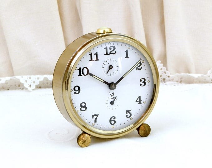 Vintage Mid Century Working Mechanical Wind-Up Alarm Clock by Jaz, Bedside French Clock, 1950 Retro Timepiece from France