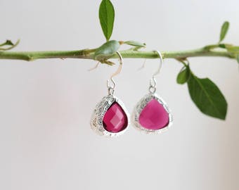 Ruby Earrings Dangle Earrings - Ruby Stone Earrings - Drop Earrings - Ruby Birthstone Earrings - Jewelry - Pink Quartz - Ruby Earrings