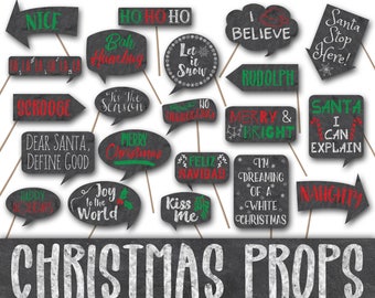 Christmas Signs Photo Booth Props Printable Includes 30