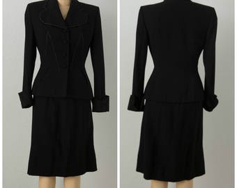1950s Black Lilli Ann suit with White Contrasting Stitching